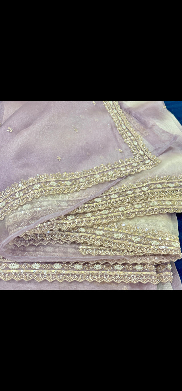Crushed Tissue Organza Embroidered Saree