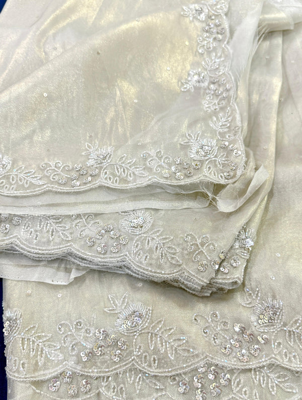 Ivory Organza Saree with Zari Border - Partywear & Wedding Saree