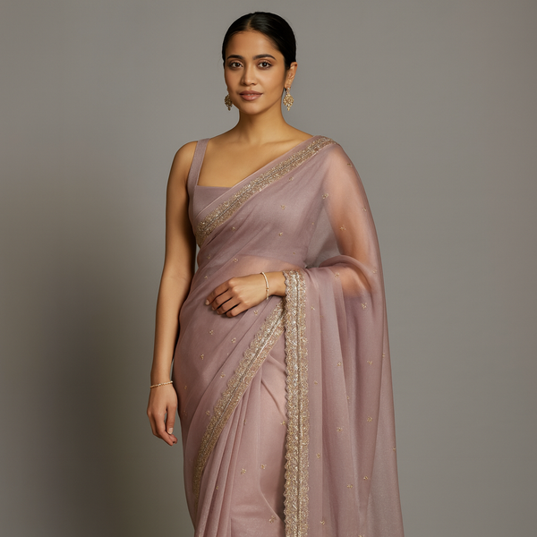 Pure Crushed Tissue Organza Embroidered Saree