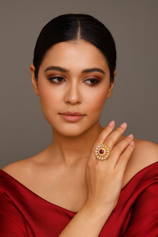 Pink Stone & Kundan Wedding Collection Adjustable Finger Ring