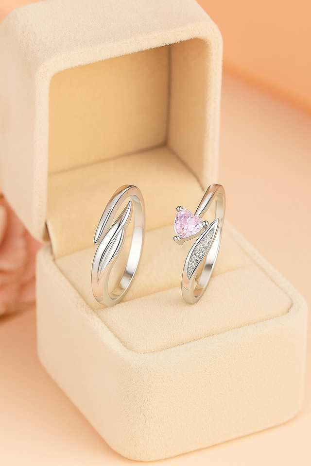 Stylish heart stone Couple ring for lovers